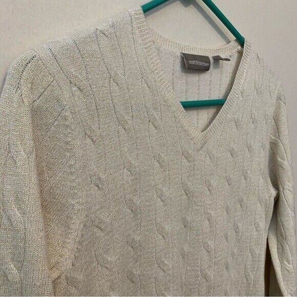Croft & Barrow Cream Gold Shimmer Cable Knit VNeck Sweater Size Small - Picture 2 of 5